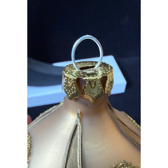 Hand-Painted Large 7" Glass Ornament With Beaded Leaf Design Autumn Colors - Picture 11 of 11